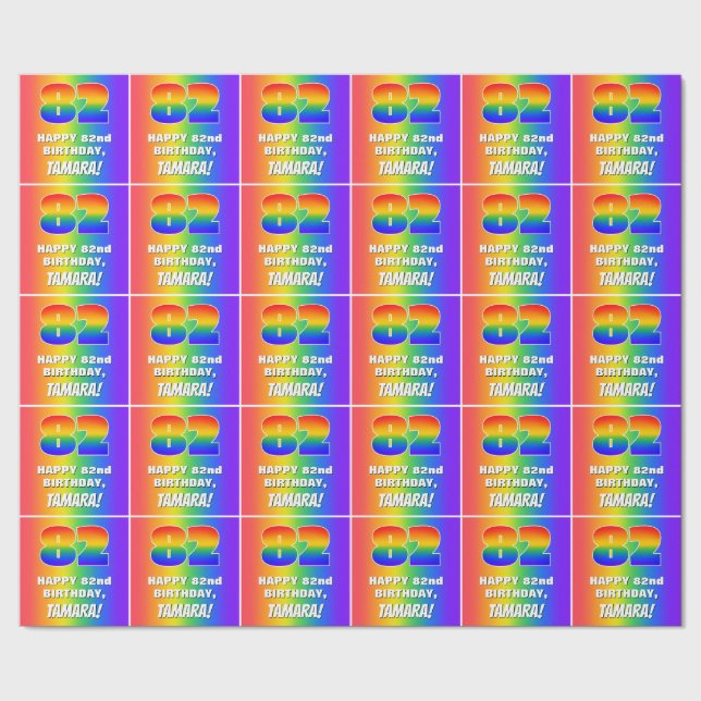 82nd Birthday: Colourful, Fun Rainbow Pattern # 82 Wrapping Paper (Seam)