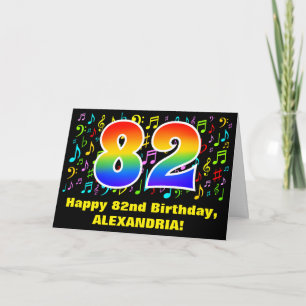 82nd Birthday: Colourful Music Symbols & Rainbow 8 Card
