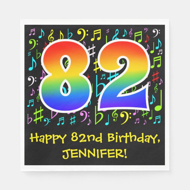 82nd Birthday - Colourful Music Symbols, Rainbow 8 Napkin (Front)