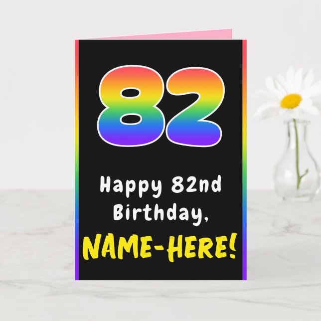 82nd Birthday: Colourful Rainbow # 82, Custom Name Card (Small Plant)