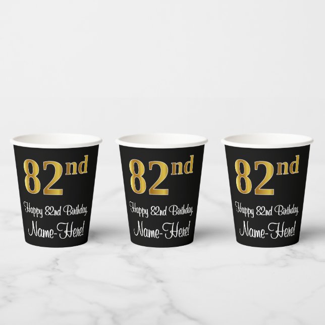 82nd Birthday - Elegant Luxurious Faux Gold Look # Paper Cups (Multi)