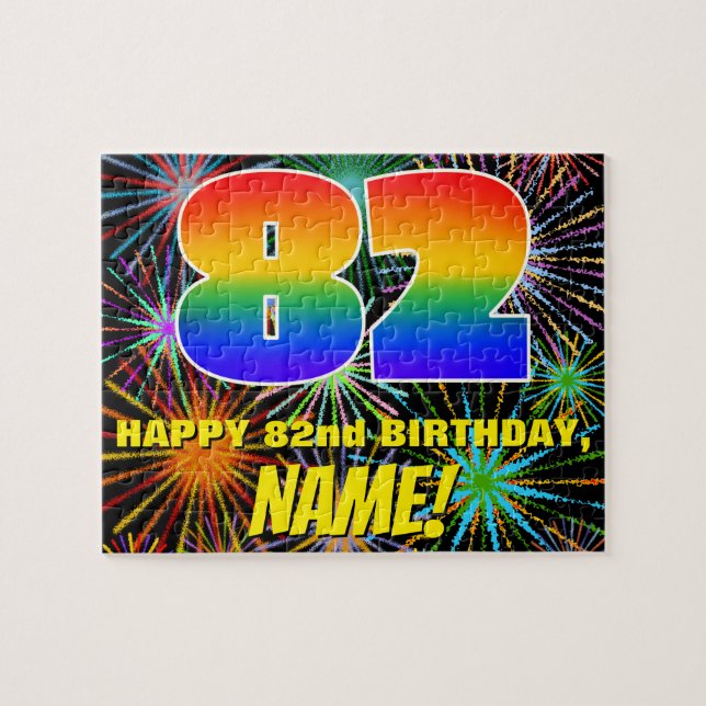 82nd Birthday: Fun, Colourful Celebratory Firework Jigsaw Puzzle (Horizontal)