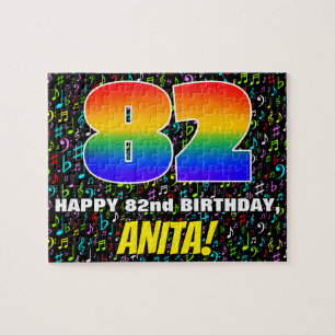82nd Birthday — Fun, Colourful Music Symbols & “82 Jigsaw Puzzle