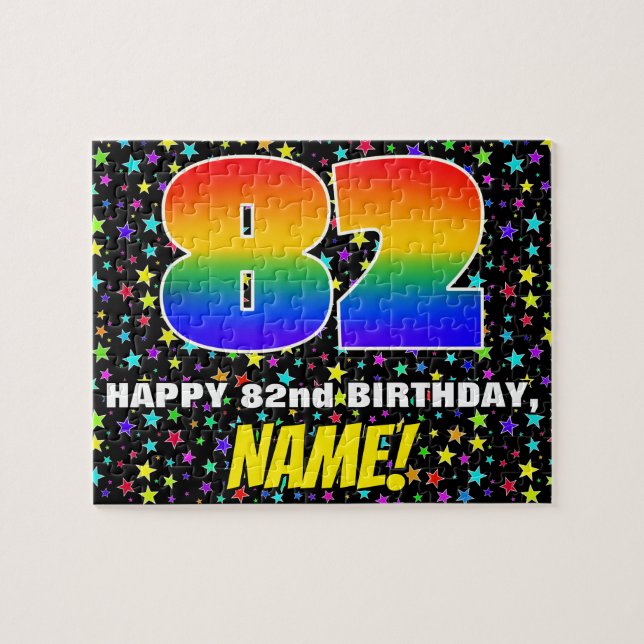 82nd Birthday — Fun, Colourful Star Field Pattern Jigsaw Puzzle (Horizontal)
