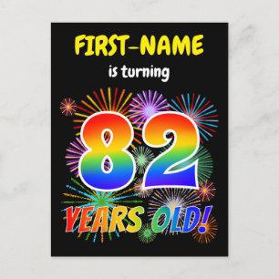 82nd Birthday - Fun Fireworks, Rainbow Look "82" Postcard
