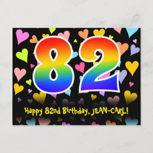 82nd Birthday: Fun Hearts Pattern, Rainbow 82 Postcard