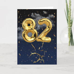 82nd Birthday Gold Mylar Balloon and Confetti Card