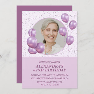 82nd birthday invitations Photo Purple Balloons