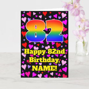 82nd Birthday: Loving Hearts Pattern, Rainbow # 82 Card