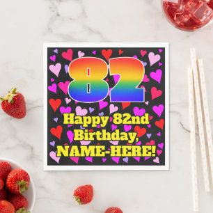 82nd Birthday: Loving Hearts Pattern, Rainbow # 82 Napkin