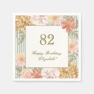 82nd Birthday Napkin Autumn Colour Floral Stripe