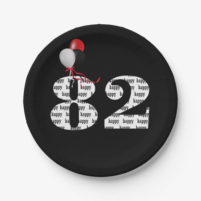 82nd birthday party balloons paper plate (Front)