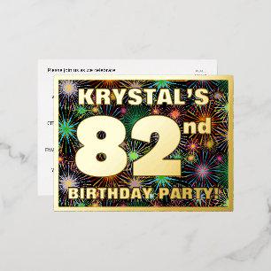 82nd Birthday Party: Bold, Colorful Fireworks Look Foil Invitation Postcard