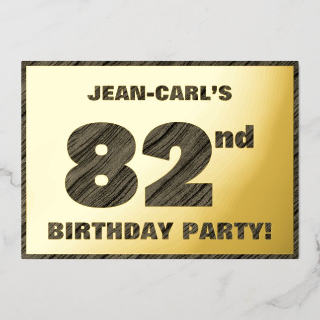 82nd Birthday Party — Bold, Faux Wood Grain Text (Front)