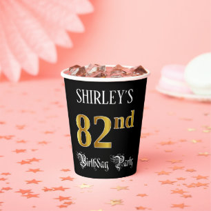 82nd Birthday Party — Fancy Script, Faux Gold Look Paper Cups