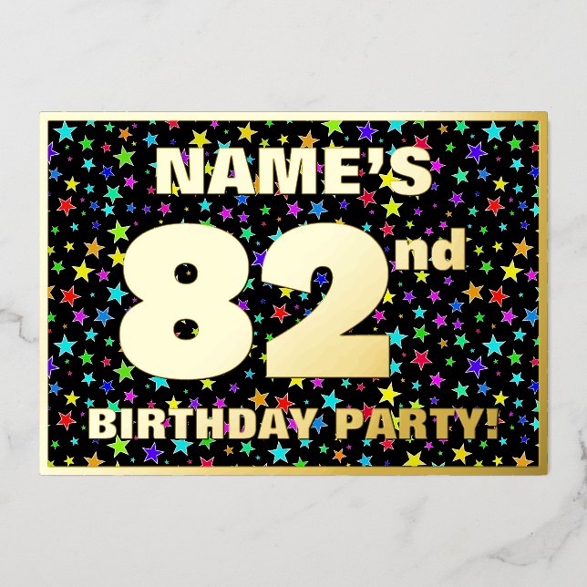82nd Birthday Party — Fun, Colourful Stars Pattern (Front)