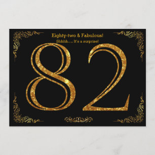 82nd Birthday party,Gatsby styl,black gold glitter Invitation