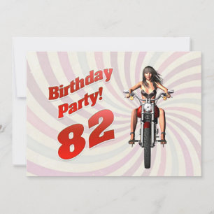 82nd birthday party with a girl on a motorbike invitation