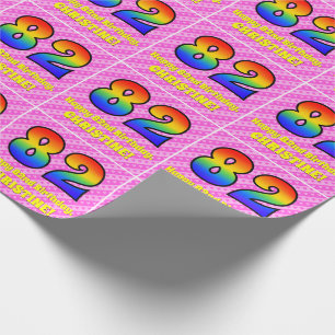 82nd Birthday: Pink Stripes & Hearts, Rainbow # 82 Wrapping Paper