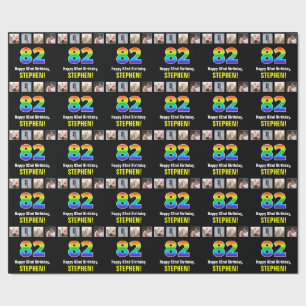 82nd Birthday: Rainbow “82“; Custom Photos & Name Wrapping Paper