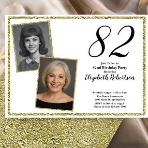 82nd Custom Photo White and Gold  Invitation