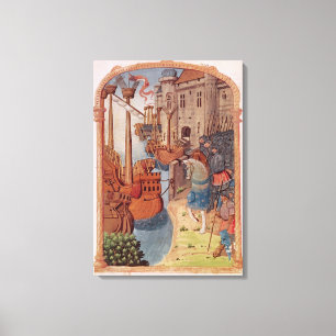 8378 Velin 745 f.1 Knights on horseback, c.1350's Canvas Print