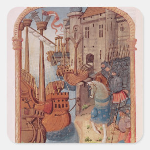 8378 Velin 745 f.1 Knights on horseback, c.1350's Square Sticker