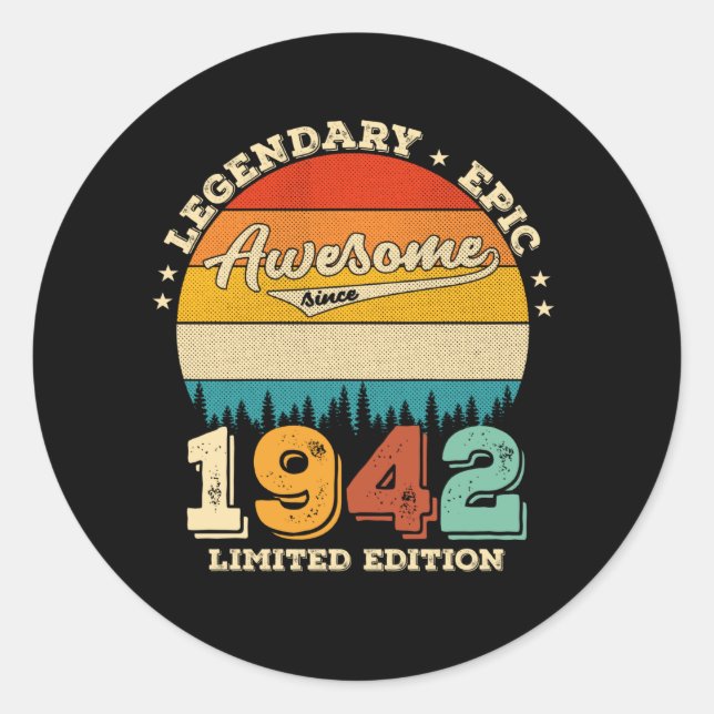 83 Year Old 1942 Retro Awesome 83rd Birthday Gift Classic Round Sticker (Front)