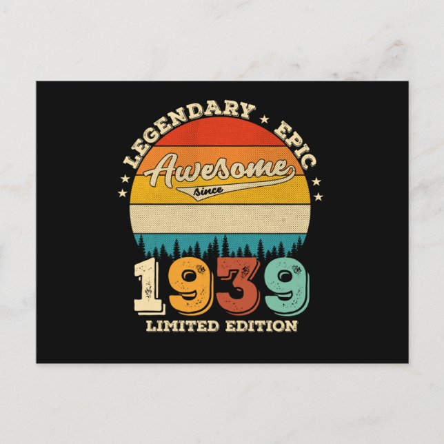 83 Year Old Awesome Since 1939 83rd Birthday Gift Postcard (Front)