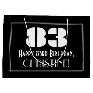 83rd Birthday ~ Art Deco Inspired Look "83" + Name Large Gift Bag