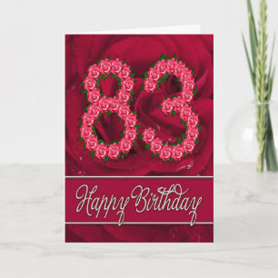 83rd birthday card with roses and leaves