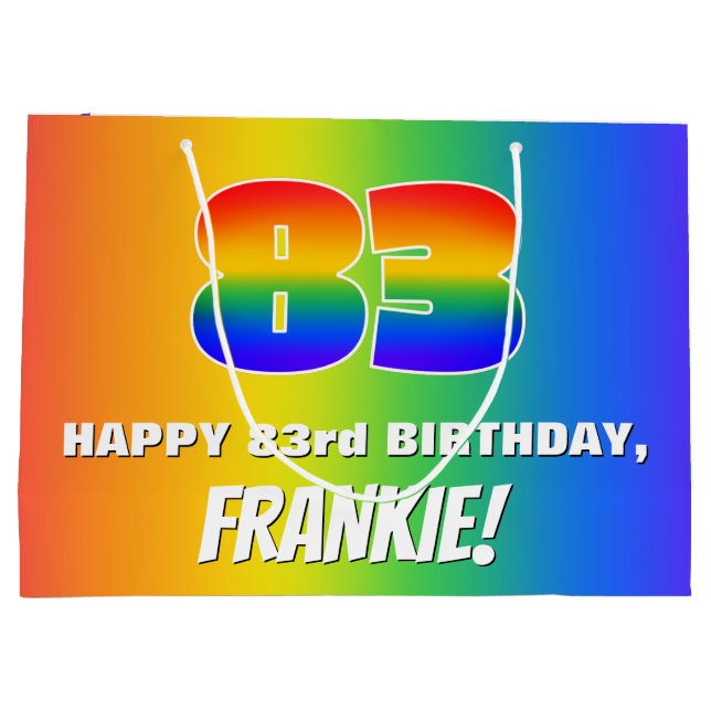 83rd Birthday: Colourful, Fun Rainbow Pattern # 83 Large Gift Bag (Back)