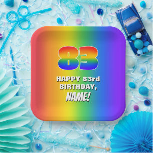 83rd Birthday: Colourful, Fun Rainbow Pattern # 83 Paper Plate