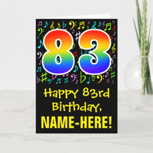 83rd Birthday: Colourful Music Symbols + Rainbow 8 Card