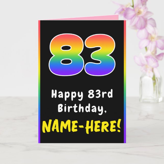 83rd Birthday: Colourful Rainbow # 83, Custom Name Card (Orchid)