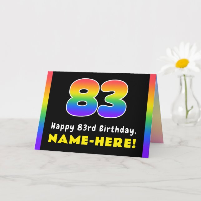 83rd Birthday: Colourful Rainbow # 83, Custom Name Card (Small Plant)