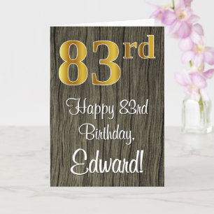 83rd Birthday: Elegant Faux Gold Look #, Faux Wood Card