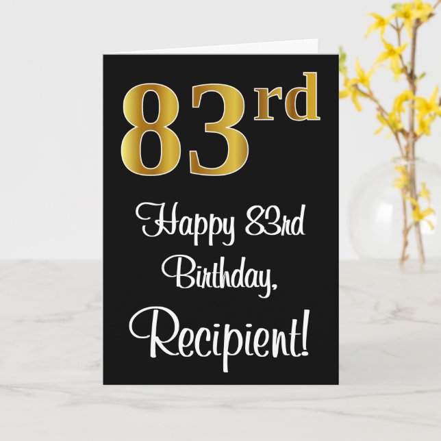 83rd Birthday ~ Elegant Luxurious Faux Gold Look # Card (Yellow Flower)