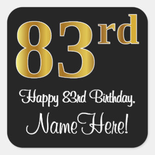 83rd Birthday – Elegant Luxurious Faux Gold Look # Square Sticker