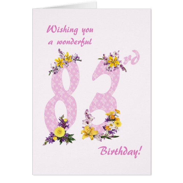 83rd Birthday Flower Decorated Numbers (Front)