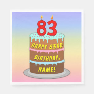 83rd Birthday: Fun Cake and Candles + Custom Name Napkin