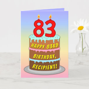 83rd Birthday — Fun Cake & Candles, w/ Custom Name Card
