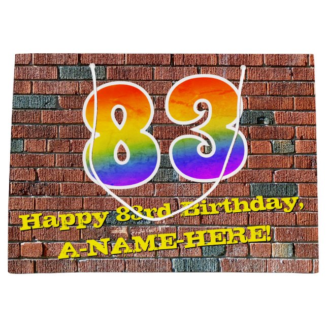 83rd Birthday: Fun, Graffiti-Inspired Rainbow # 83 Large Gift Bag (Front)