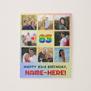 83rd Birthday: Fun Rainbow #, Custom Name & Photos Jigsaw Puzzle