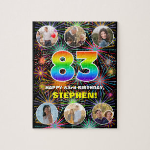 83rd Birthday: Fun Rainbow #, Custom Name + Photos Jigsaw Puzzle