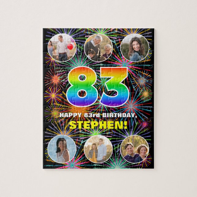 83rd Birthday: Fun Rainbow #, Custom Name + Photos Jigsaw Puzzle (Vertical)