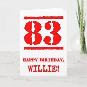 83rd Birthday: Fun, Red Rubber Stamp Inspired Look Card