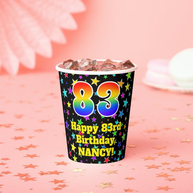 83rd Birthday: Fun Stars Pattern and Rainbow 83 Paper Cups (Insitu)