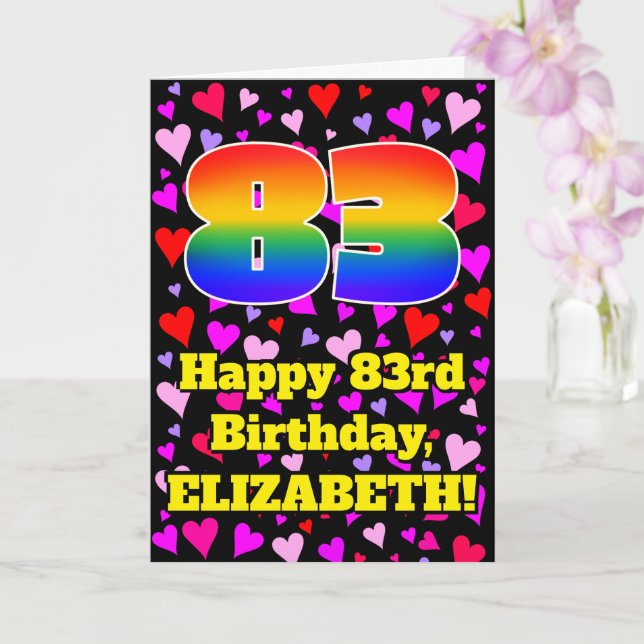 83rd Birthday: Loving Hearts Pattern, Rainbow # 83 Card (Orchid)