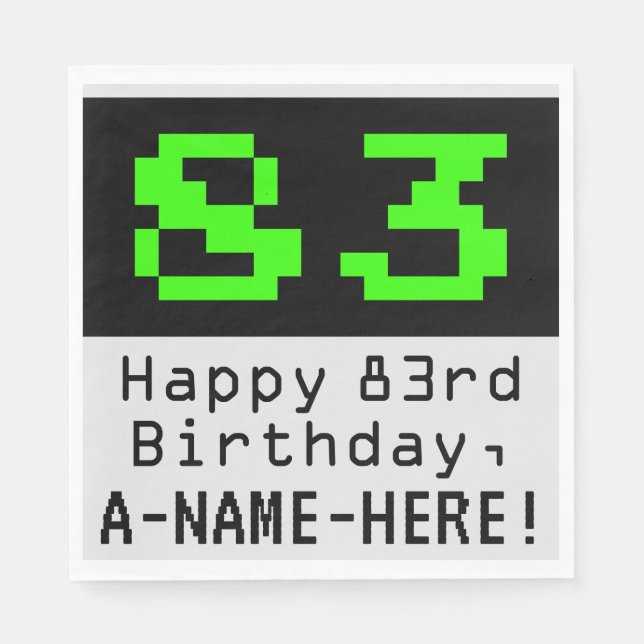 83rd Birthday - Nerdy / Geeky Style "83" & Name Napkin (Front)